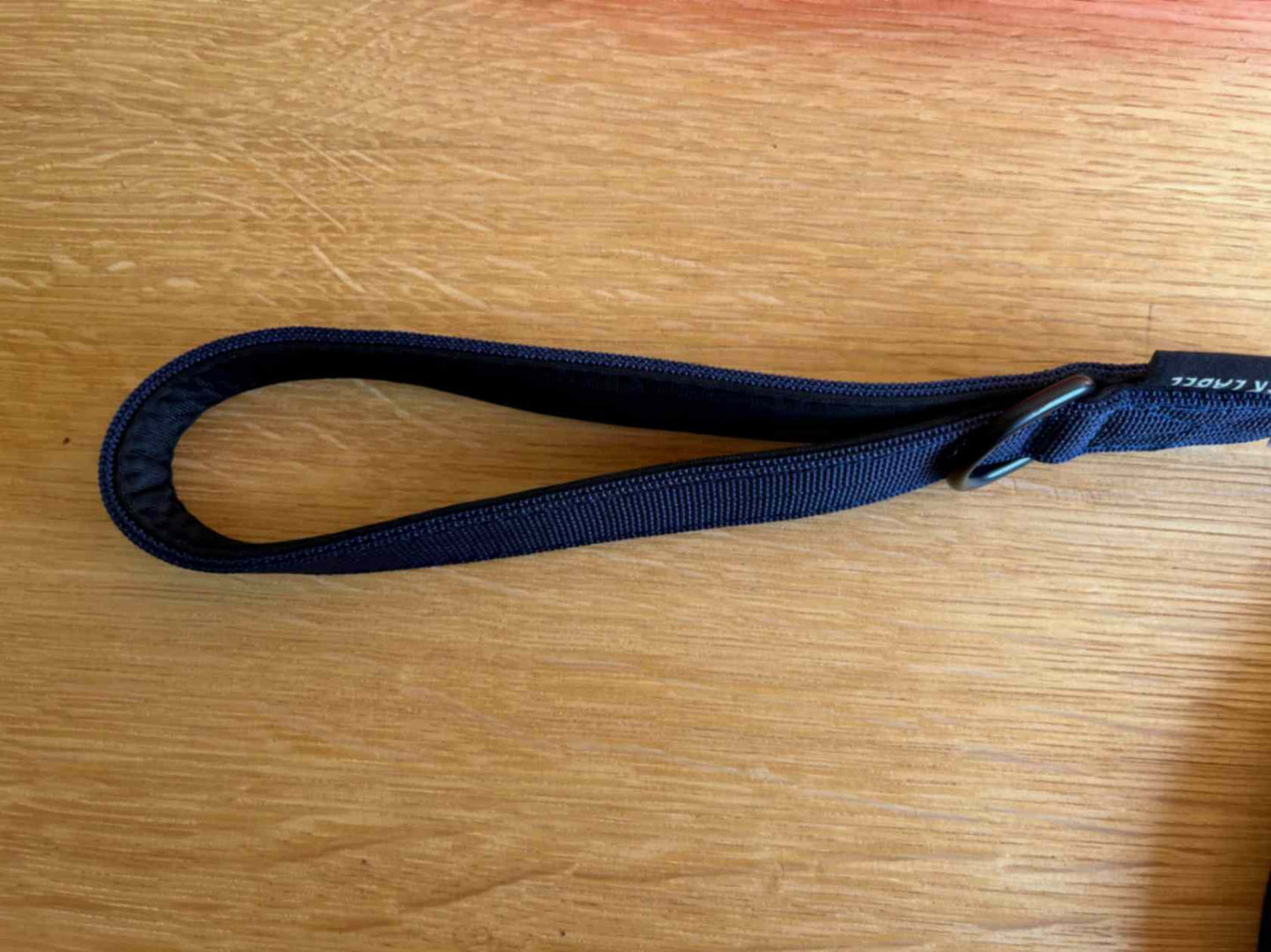 Handle of a navy dog leash