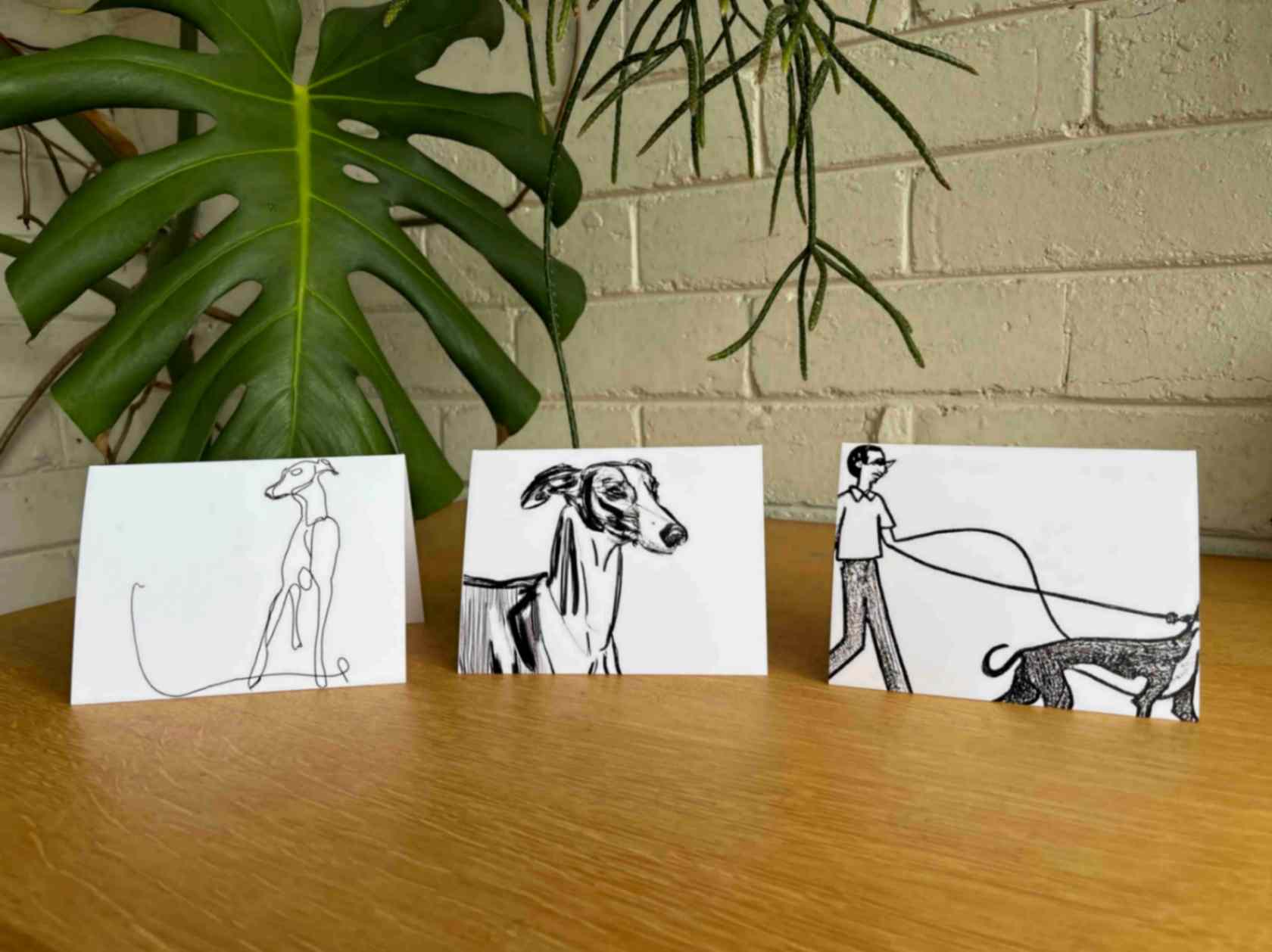 Three greeting cards with dogs