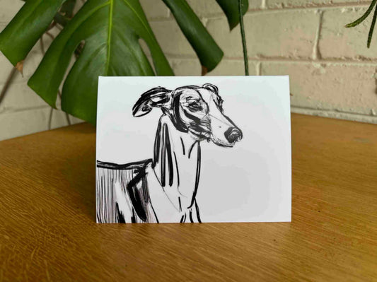 Greeting card of a whippet sketched drawing
