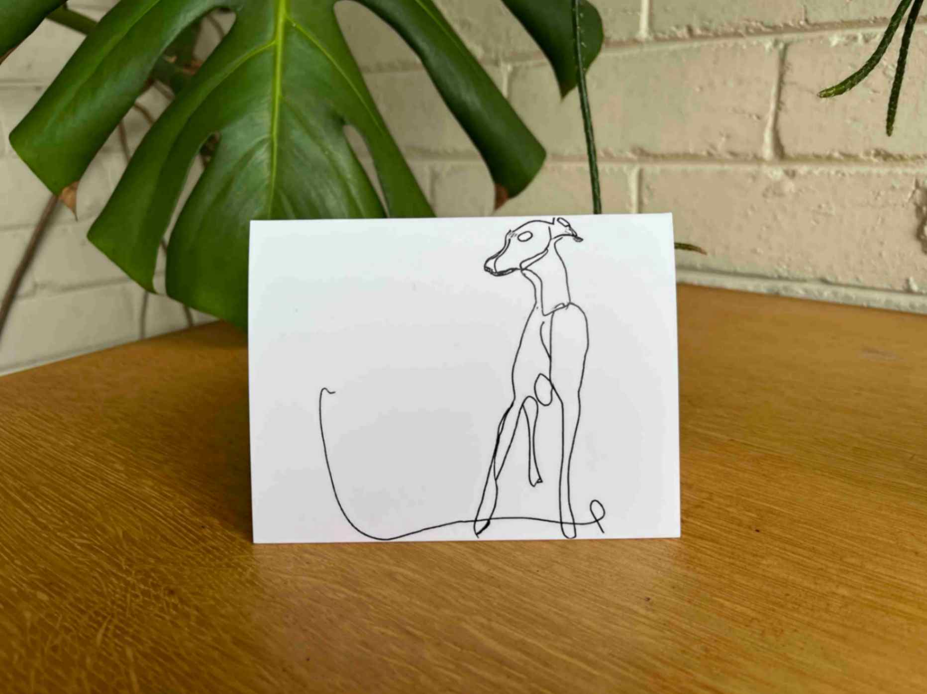 greeting card with whippet drawing