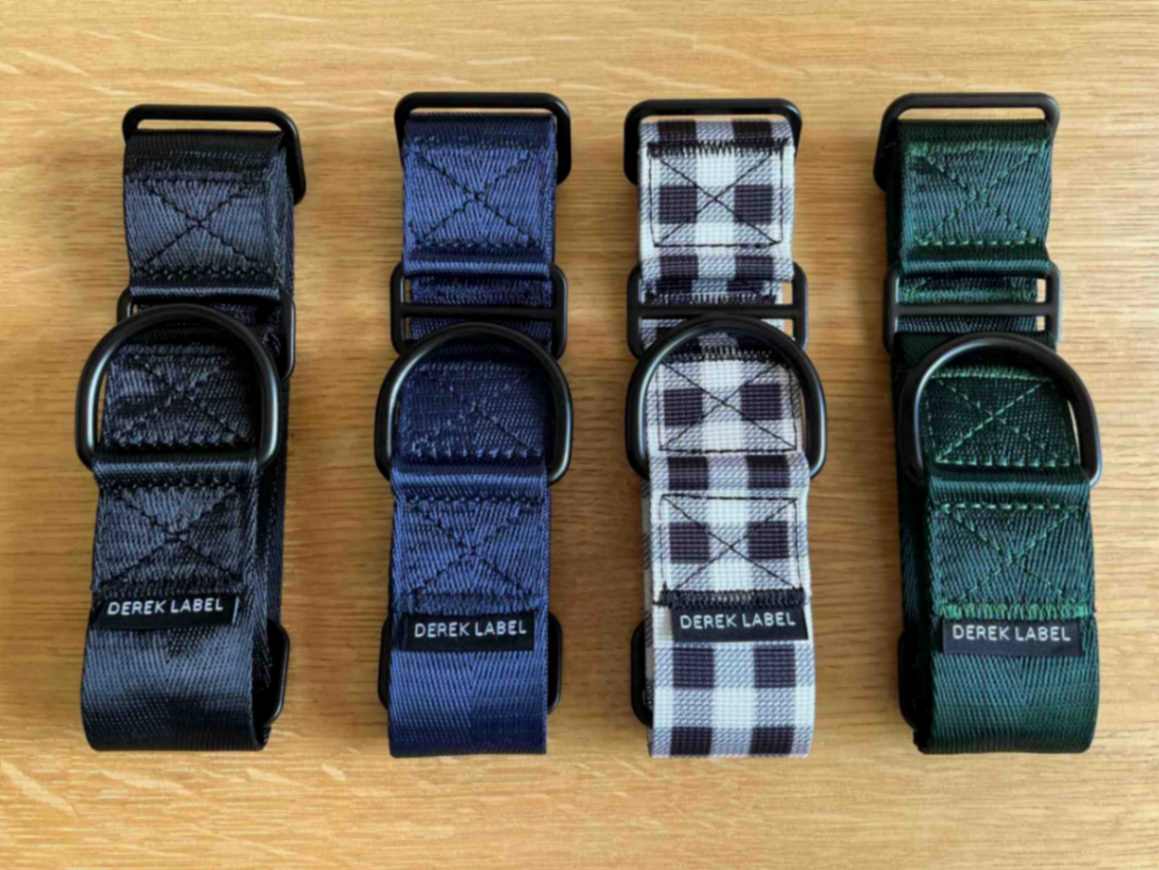 Black, navy, gingham and dark green Martingale dog collars